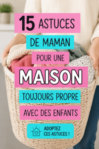 Une maman et ses enfants organisent des jouets dans un salon bien rangé.