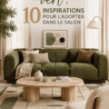 Un salon chaleureux avec un canapé vert élégant et des touches de décoration modernes.