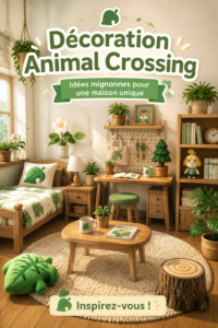 Intérieur décoré avec des éléments inspirés par Animal Crossing, créant une atmosphère accueillante.