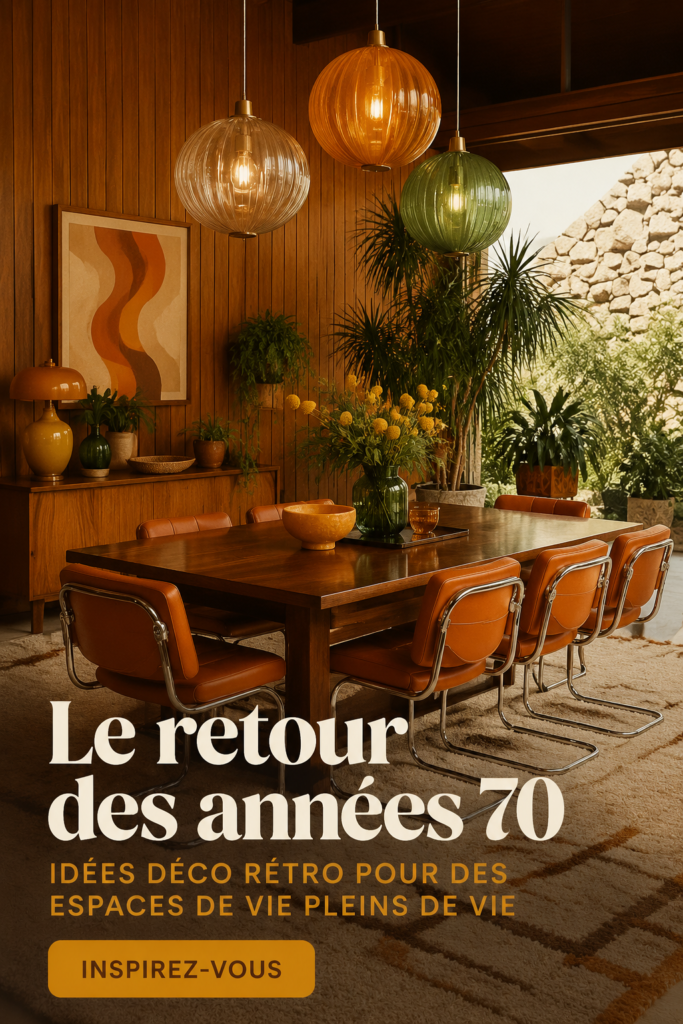Salon décoré dans un style rétro des années 70