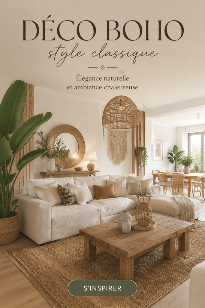 Un salon décoré dans un style boho classique avec des textiles chaleureux
