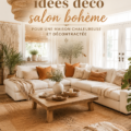 Salon décoré dans un style boho, avec des coussins colorés et des plantes