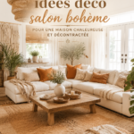 Salon décoré dans un style boho, avec des coussins colorés et des plantes