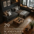 Un salon moderne inspiré de la nature avec des éléments scandinaves et japonais.
