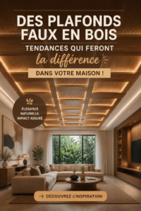 Faux plafond en bois moderne dans un salon chaleureux.