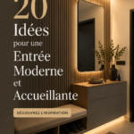 Entrée moderne et accueillante avec décoration chaleureuse.