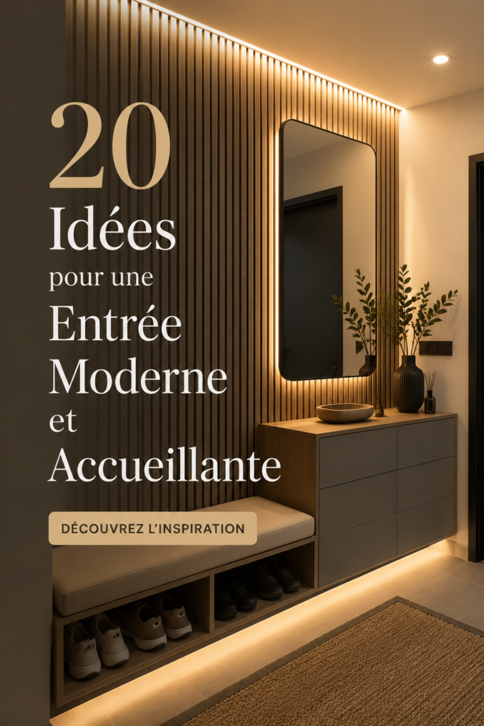 Entrée moderne et accueillante avec décoration chaleureuse.
