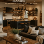 Salon moderne de style maison de campagne, décor chic et confortable