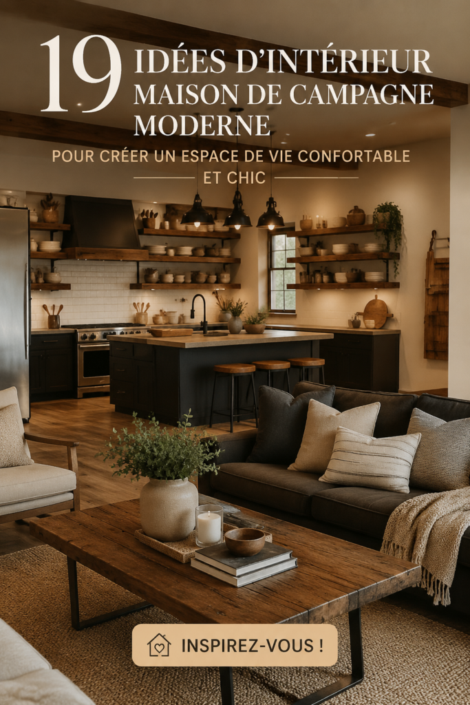 Salon moderne de style maison de campagne, décor chic et confortable