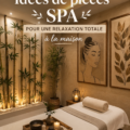 Salle de relaxation moderne avec des éléments de décoration apaisants.