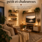 Salon cosy avec canapés confortables et éclairage doux