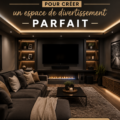 Un salon de sous-sol moderne et accueillant, avec canapé douillet et éclairage chaleureux.
