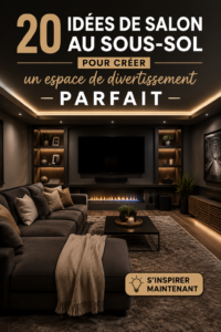 Un salon de sous-sol moderne et accueillant, avec canapé douillet et éclairage chaleureux.