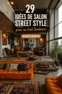 Un salon au style street style avec des meubles modernes et des décorations urbaines.