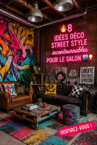 Salon au style urbain avec des éléments modernes et confortables.