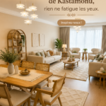 Un intérieur apaisant à Kastamonu avec des couleurs douces et des éléments naturels.