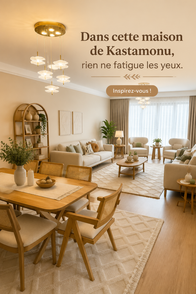 Un intérieur apaisant à Kastamonu avec des couleurs douces et des éléments naturels.
