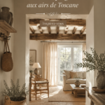Maison de campagne décorée dans le style toscan, avec des éléments naturels et chaleureux.