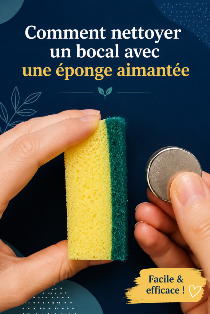 Une éponge magnétique utilisée pour nettoyer un bocal en verre.