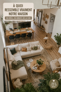 Vue chaleureuse de notre salon décoré pour un espace accueillant
