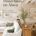 Intérieur d'une maison passivhaus avec meubles divisant les espaces modernes.