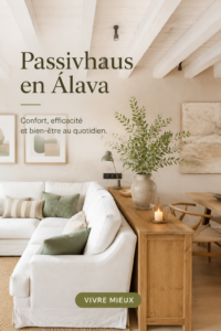 Intérieur d'une maison passivhaus avec meubles divisant les espaces modernes.