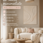 Un salon minimaliste décoré avec des nuances de rose crème et beige, avec des éléments d'art scandinave.