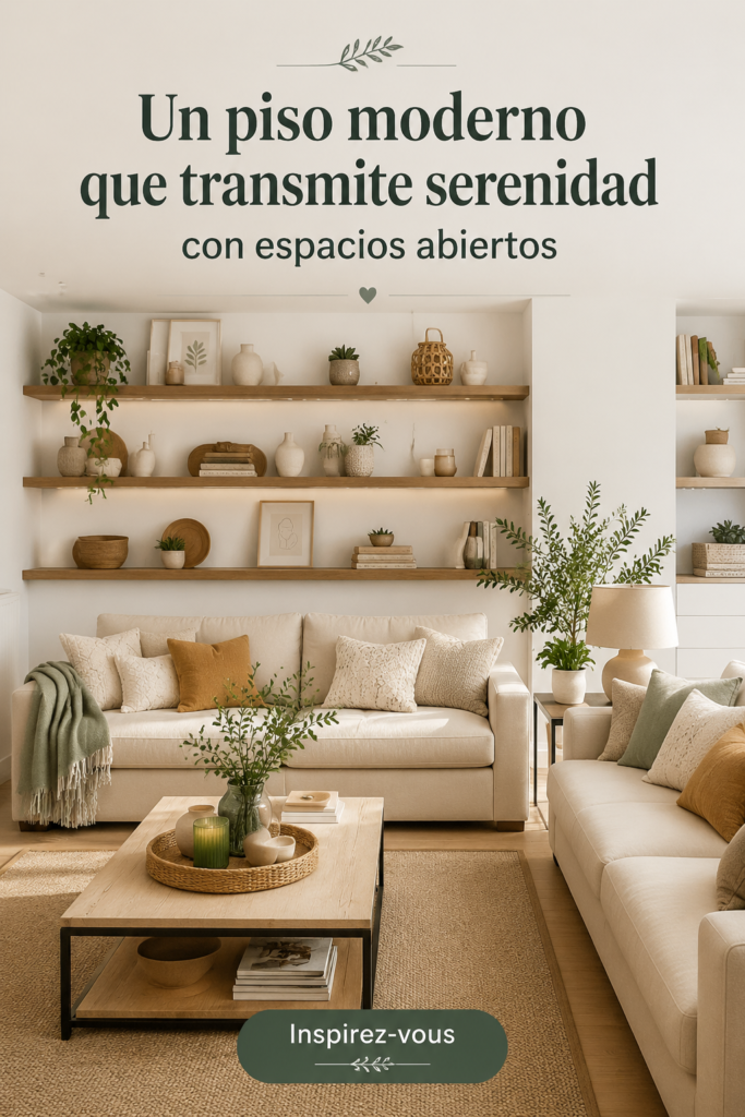 Salon moderne avec des espaces ouverts et une décoration apaisante