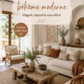 Salon moderne avec des touches bohèmes et chaleureuses