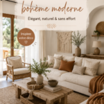 Salon moderne avec des touches bohèmes et chaleureuses