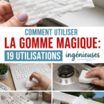 Gomme magique sur un plan de travail, prête à être utilisée pour le nettoyage.