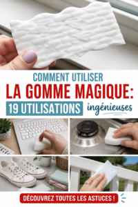 Gomme magique sur un plan de travail, prête à être utilisée pour le nettoyage.