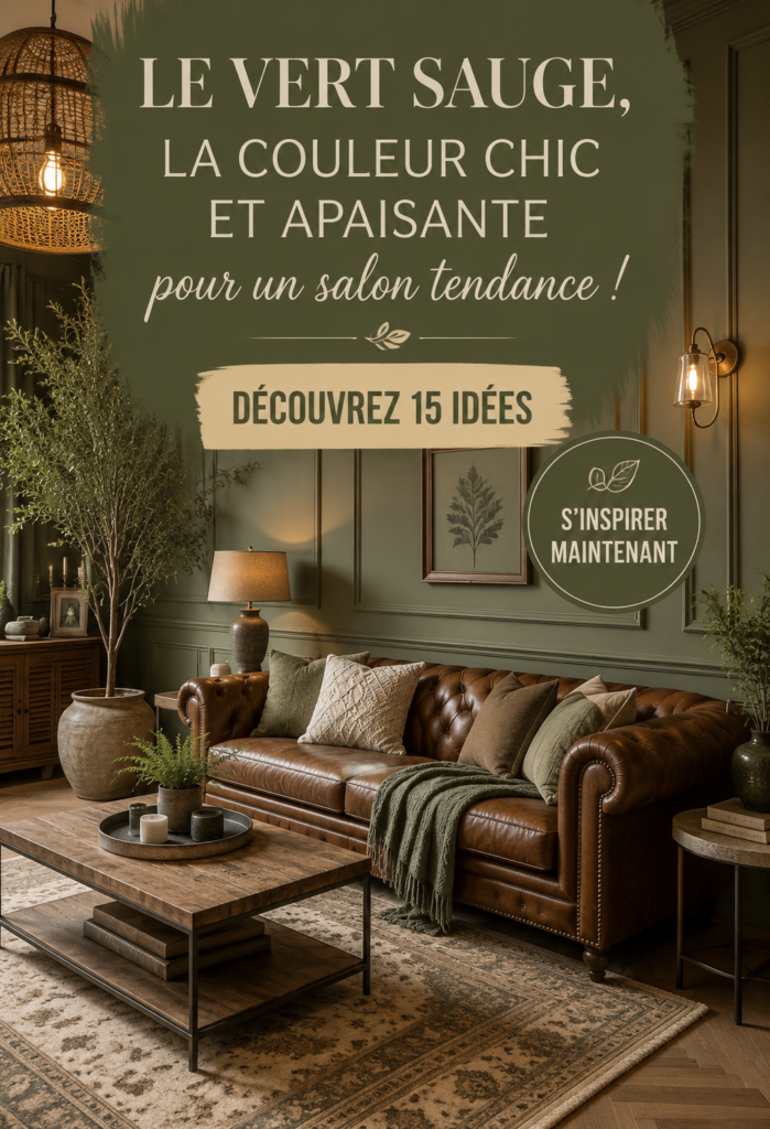Salon moderne décoré avec des touches de vert sauge pour une ambiance apaisante.