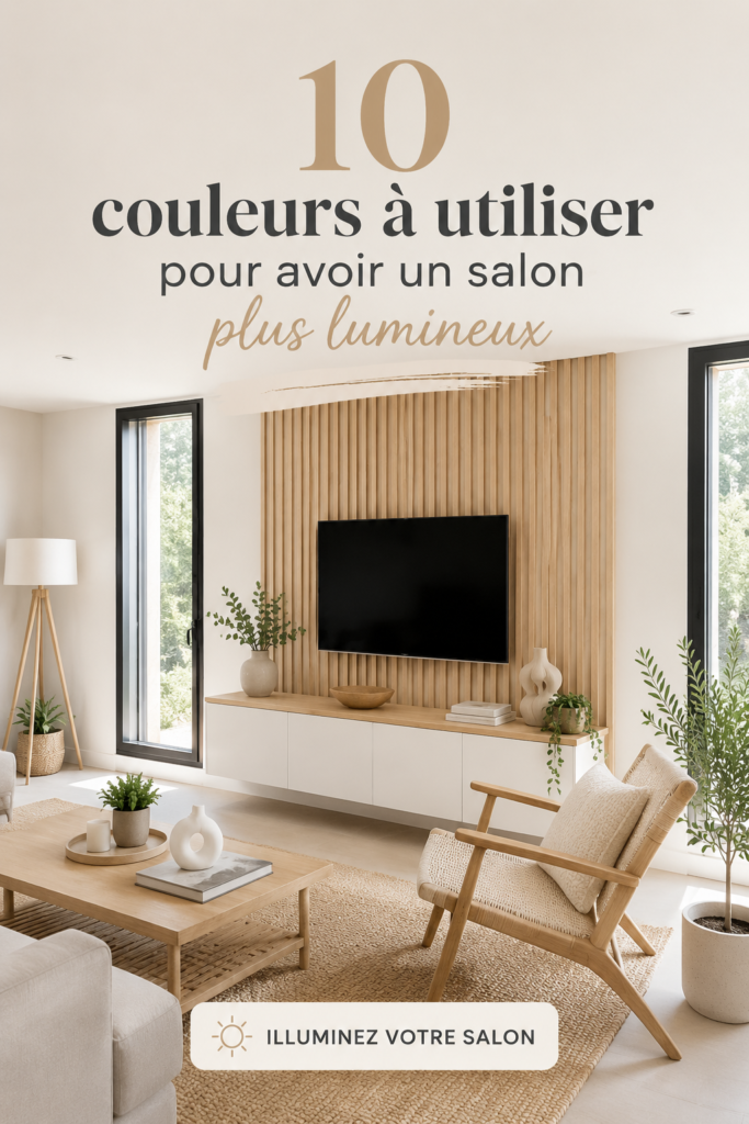 Salon lumineux décoré avec des couleurs claires et chaleureuses.