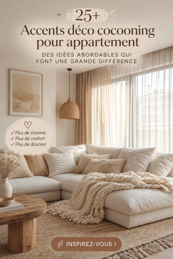 Un salon accueillant avec des accents déco cosy et chaleureux.