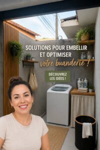 Vue d'une buanderie décorée avec des touches chaleureuses et fonctionnelles.