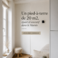 Pied-à-terre moderne et épuré de 20 m2 dans le Marais, décoré avec des couleurs chaleureuses.