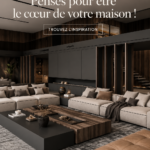 Un salon moderne et lumineux aménagé avec des éléments chaleureux.