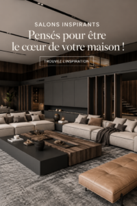 Un salon moderne et lumineux aménagé avec des éléments chaleureux.
