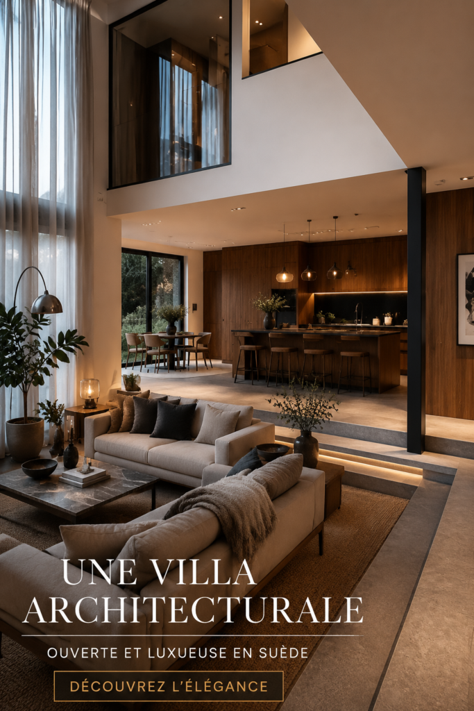 Salon scandinave lumineux avec des touches naturelles inspirées d'une villa suédoise