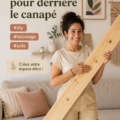Un banc en bois placé élégamment derrière un canapé dans un salon chaleureux.