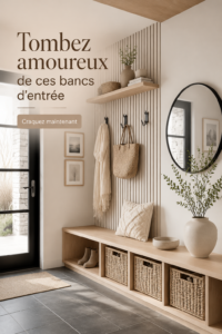 Banc d'entrée en bois, style moderne avec coussins confortables