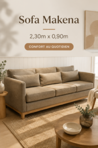 Canapé Makena dans un salon moderne, combinant confort et élégance.