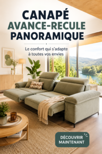 Un canapé panoramique moderne dans un salon lumineux, offrant confort et style.