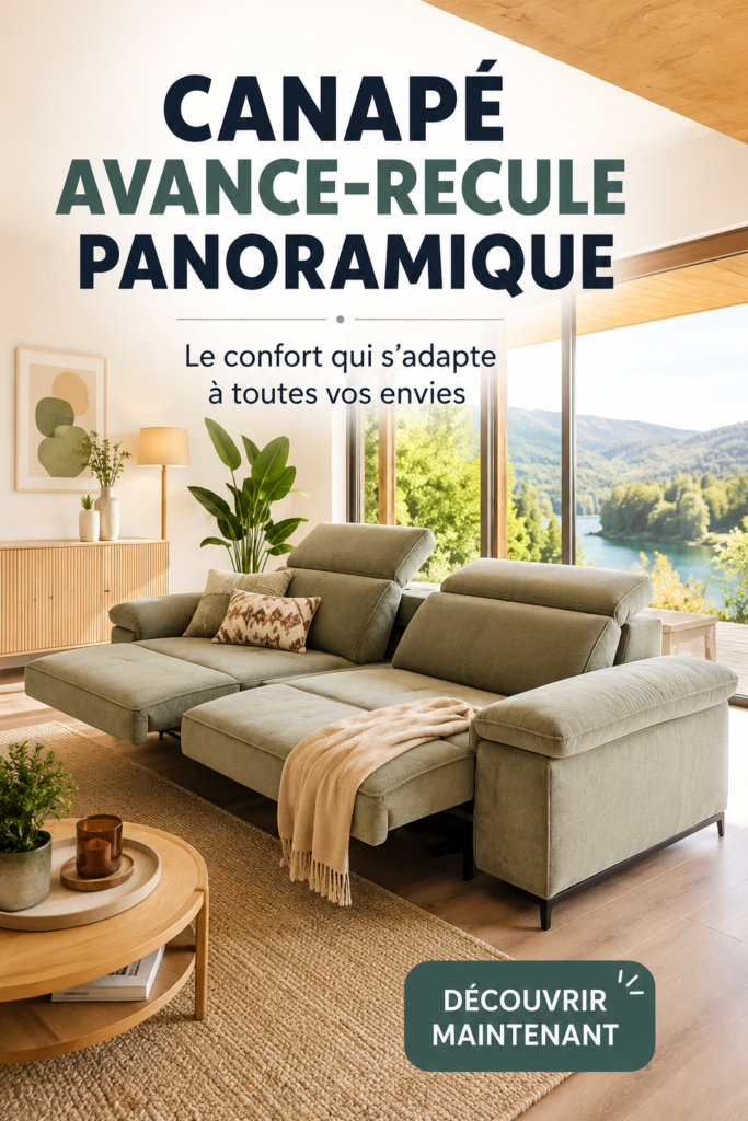Un canapé panoramique moderne dans un salon lumineux, offrant confort et style.