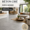 Salon moderne avec carrelage effet béton ciré gris 60x60, apportant une ambiance chaleureuse et contemporaine.