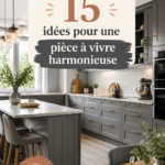Cuisine grise moderne avec des accessoires chaleureux et élégants.