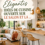 Cuisine ouverte moderne se prolongeant sur un salon décoré avec style, espace lumineux et convivial