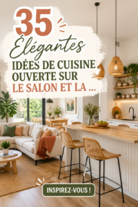 Cuisine ouverte moderne se prolongeant sur un salon décoré avec style, espace lumineux et convivial