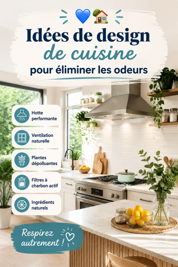 Une cuisine moderne et lumineuse, dépourvue d'odeurs, avec des plantes aromatiques sur le plan de travail.